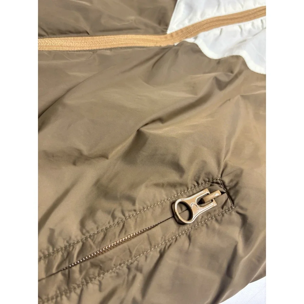 Zyia Reversible Sherpa Fleece Windbreaker Bomber Jacket Tan Cream Zip Up Women L